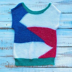 Vintage 80s 90s Sweater Colorblock Retro Pullover Blue Green White Womens M L